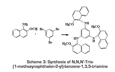 Scheme 3: Synthesis of N,N,N’-Tris-(1-methoxynaphthalen-2-yl)-benzene-1,3,5-triamine